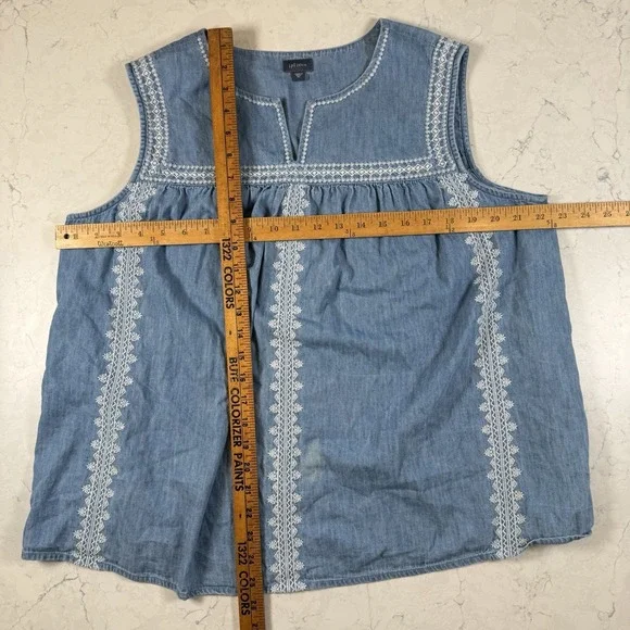 J. Jill Denim Embroidered Floral Chambray Denim Sleeveless Shirt Tank Top XL - Picture 8 of 12